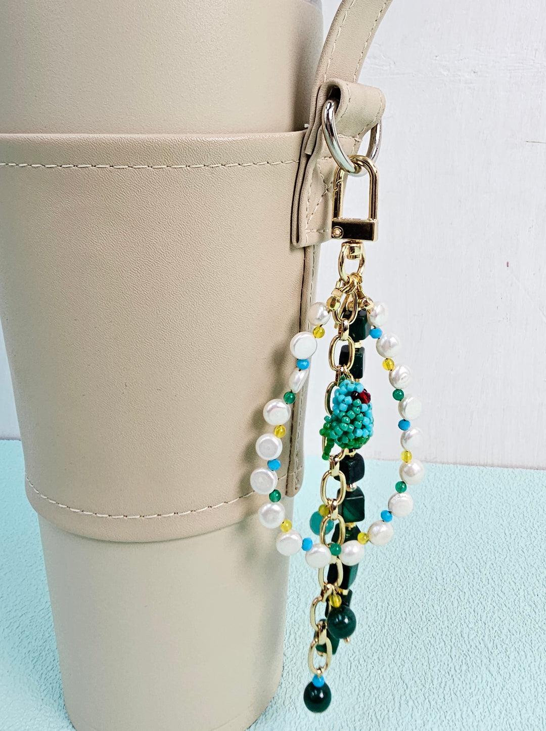 Green Malachite Freshwater Pearl Bird Charm Phone Strap & Bag Charm PC100
