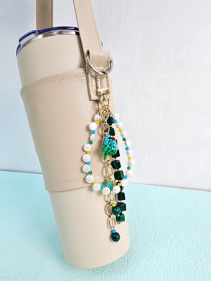 Green Malachite Freshwater Pearl Bird Charm Phone Strap & Bag Charm PC100