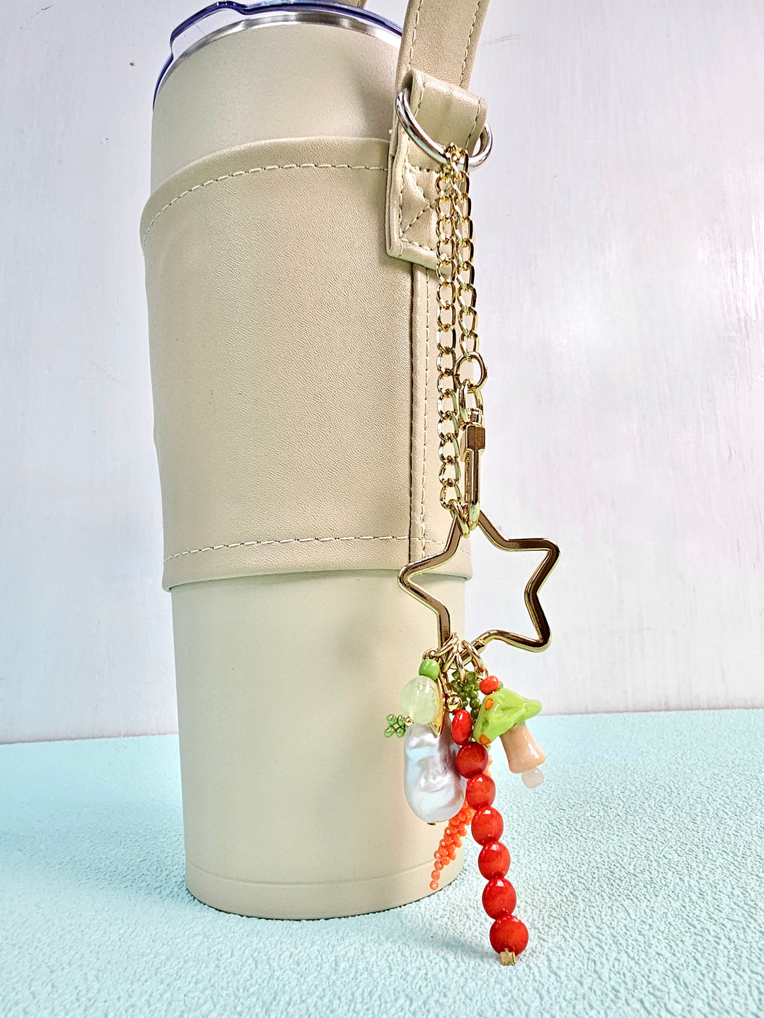 Baroque Pearl Bamboo Coral And Handcrafted Carrot Bag Charm PC145