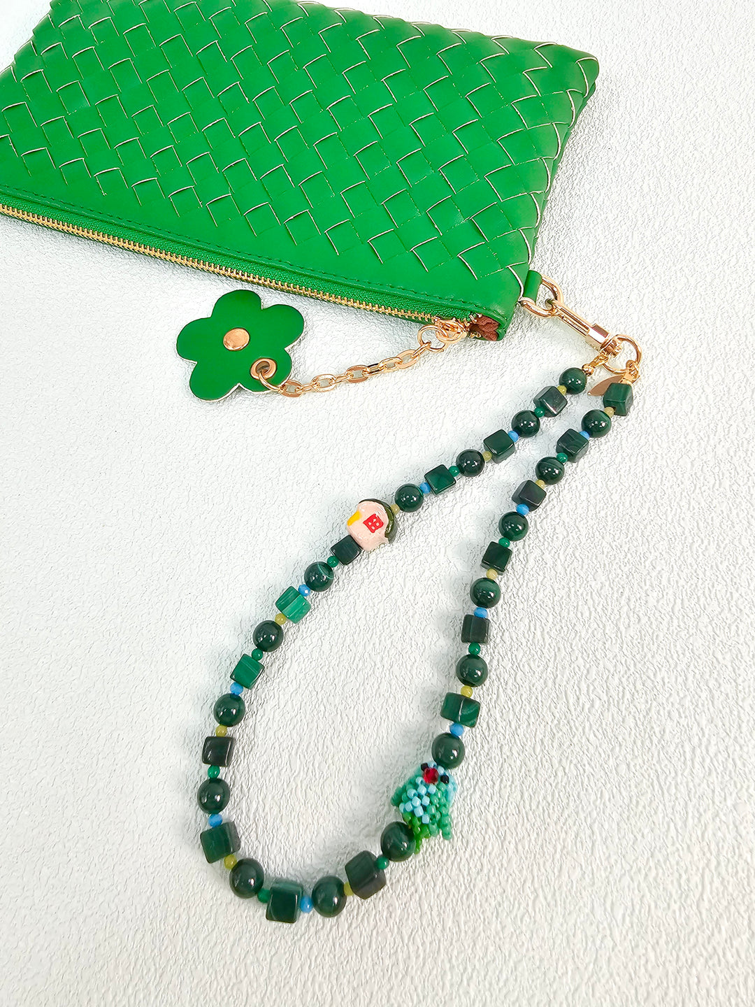 Bird & Ceramic House Natural Malachite Phone Strap PC131