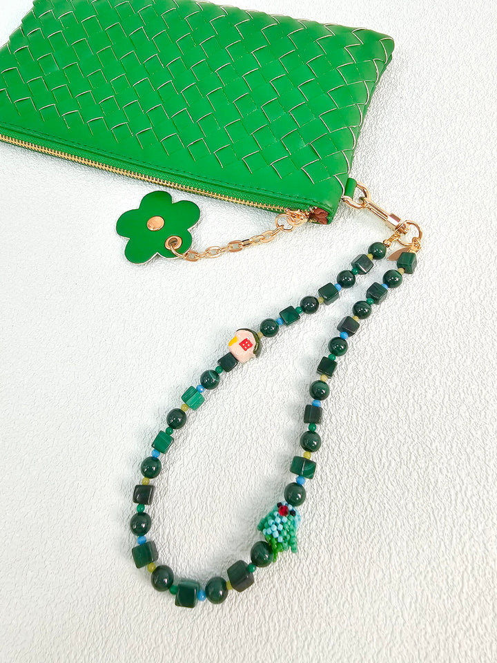Bird & Ceramic House Natural Malachite Phone Strap PC131