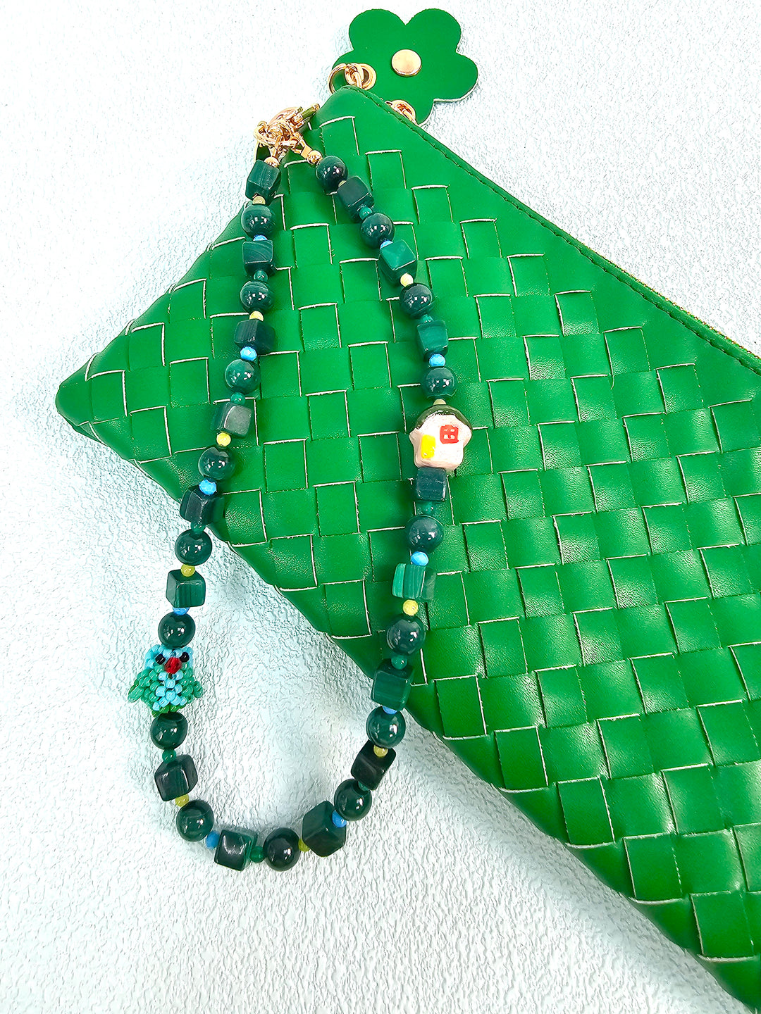 Bird & Ceramic House Natural Malachite Phone Strap PC131