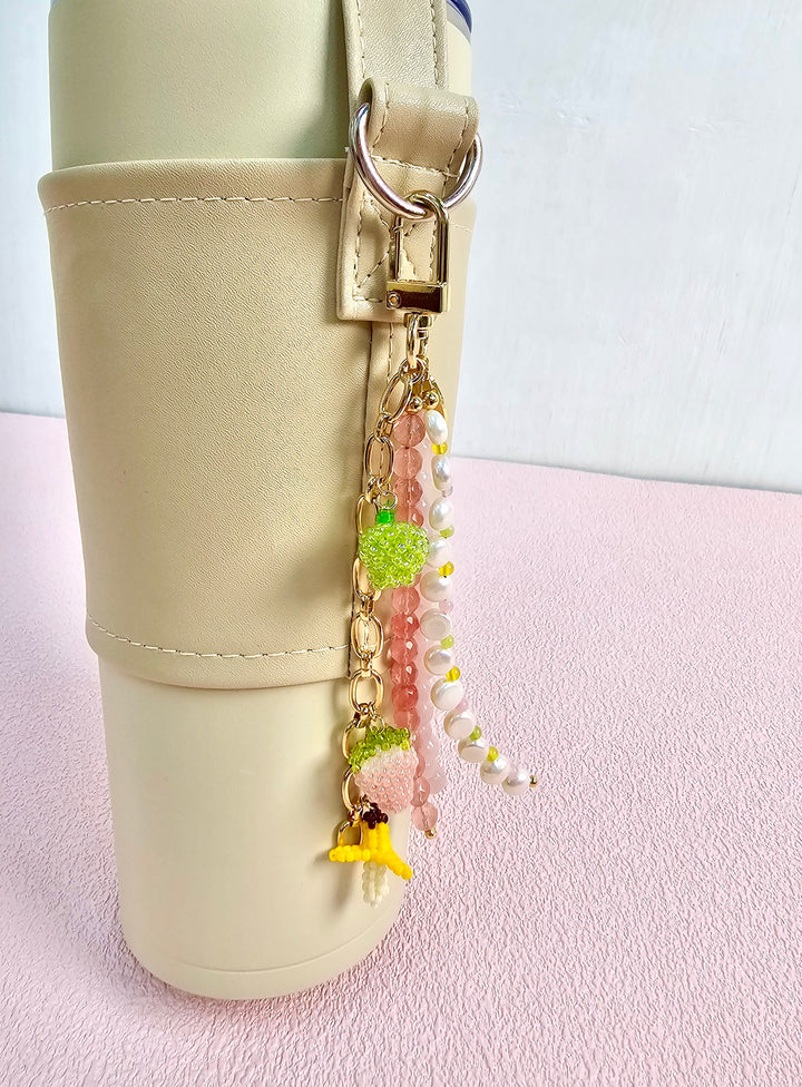 Fruit Charm Pink Gemstone And Pearl Phone Strap / Bag Charm PC103