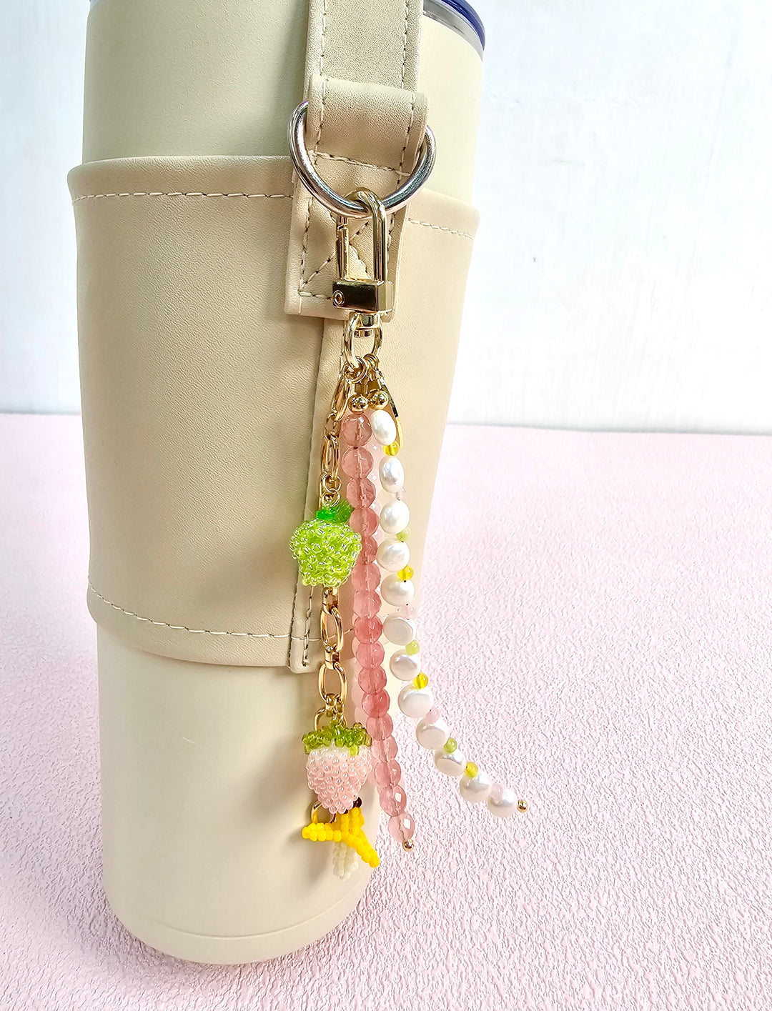 Fruit Charm Pink Gemstone And Pearl Phone Strap / Bag Charm PC103