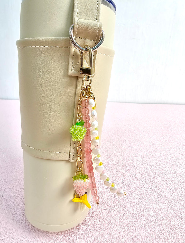 Fruit Charm Pink Gemstone And Pearl Phone Strap / Bag Charm PC103