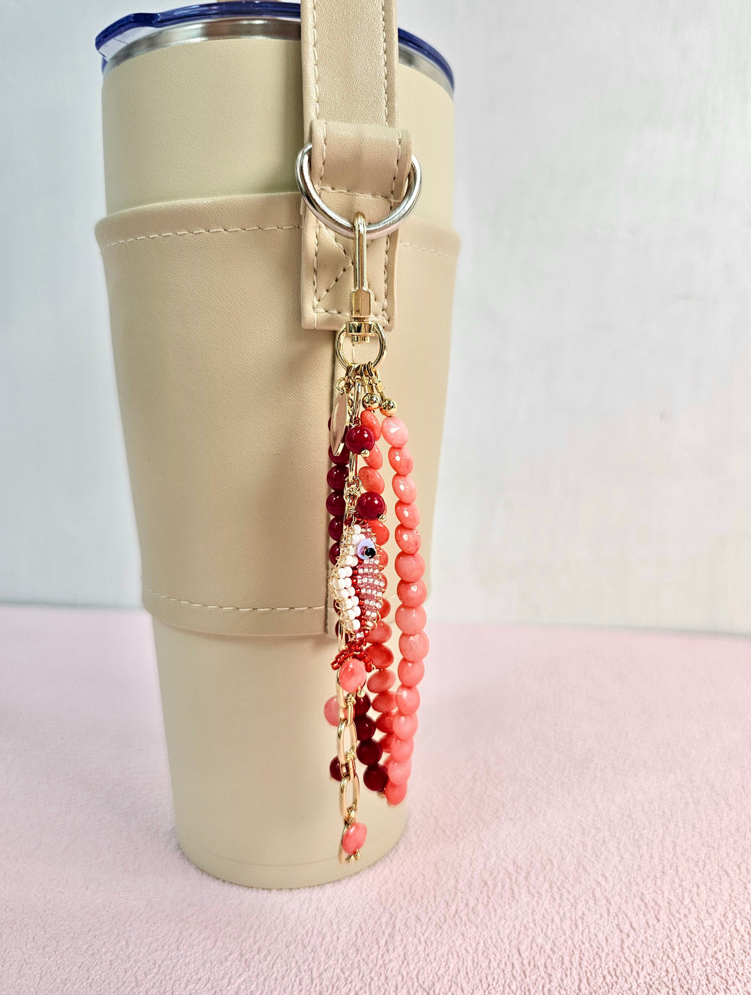 Fish Charm Pink & Red Bamboo Coral Phone Strap / Bag Charm PC102