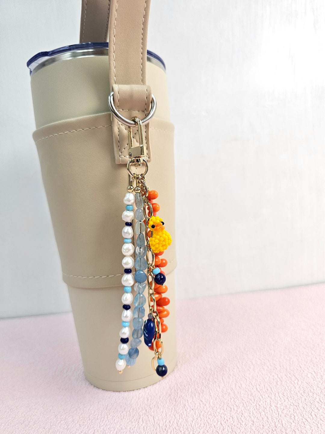 Duck & Fish Coral Aquamarine And Pearls Tassel Phone Strap / Bag Charm PC108
