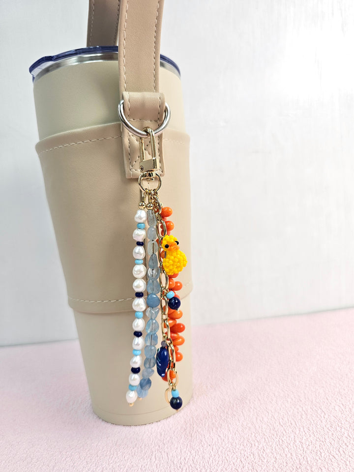 Duck & Fish Coral Aquamarine And Pearls Tassel Phone Strap / Bag Charm PC108