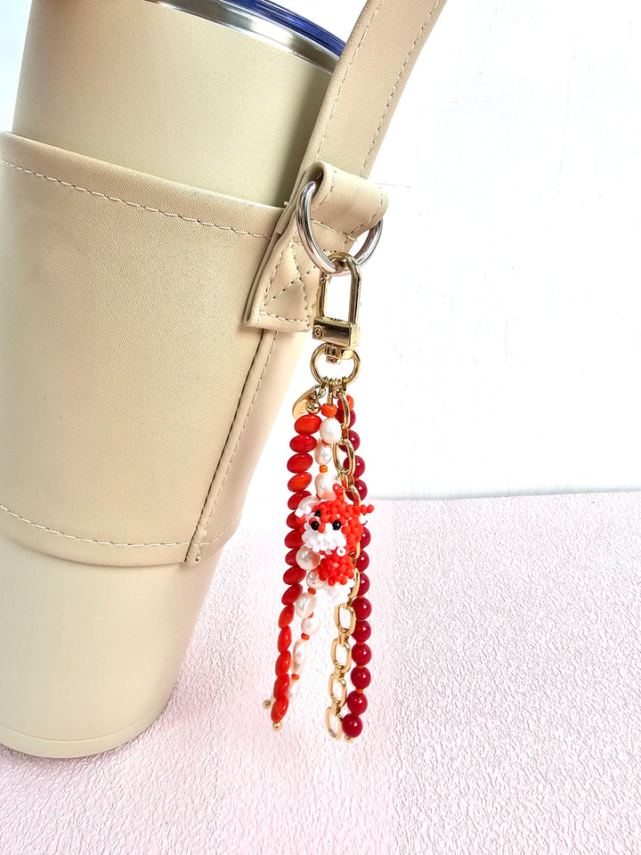 Fox Charm Bamboo Coral And Pearls Tassel Phone Strap / Bag Charm PC112