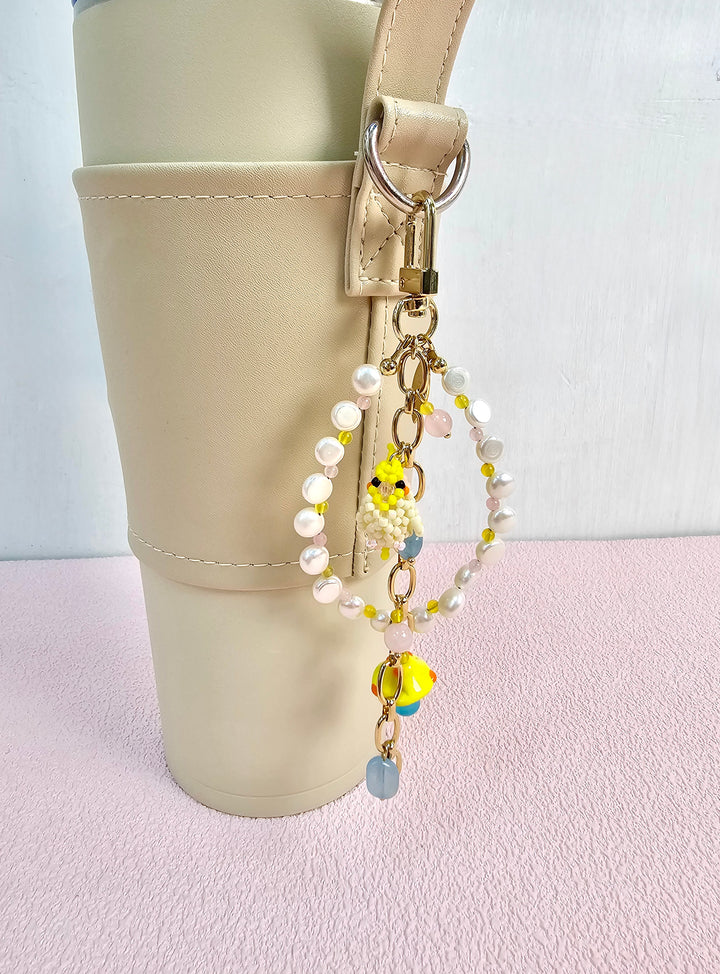 Bird & Mushroom Freshwater Pearls Tassel Phone Strap / Bag Charm PC107