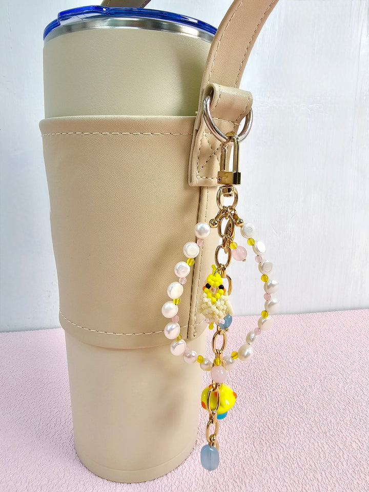 Bird & Mushroom Freshwater Pearls Tassel Phone Strap / Bag Charm PC107
