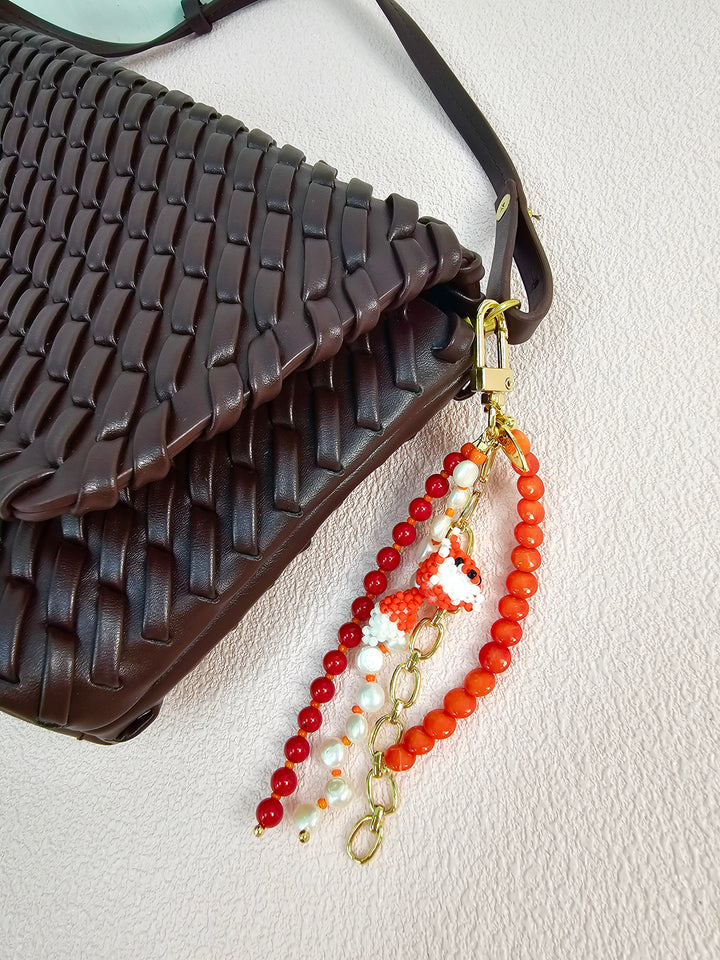 Fox Charm Bamboo Coral And Pearls Tassel Phone Strap / Bag Charm PC112