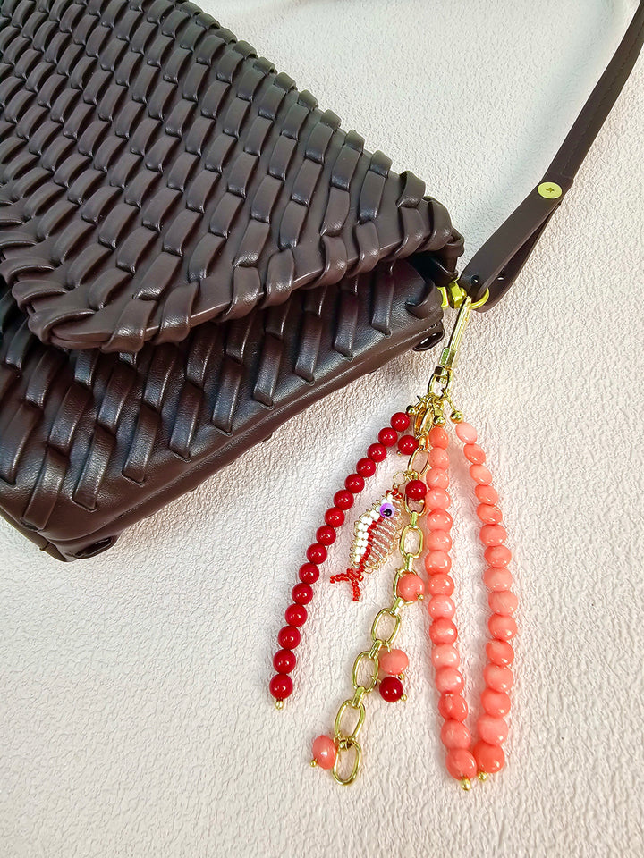 Fish Charm Pink & Red Bamboo Coral Phone Strap / Bag Charm PC102