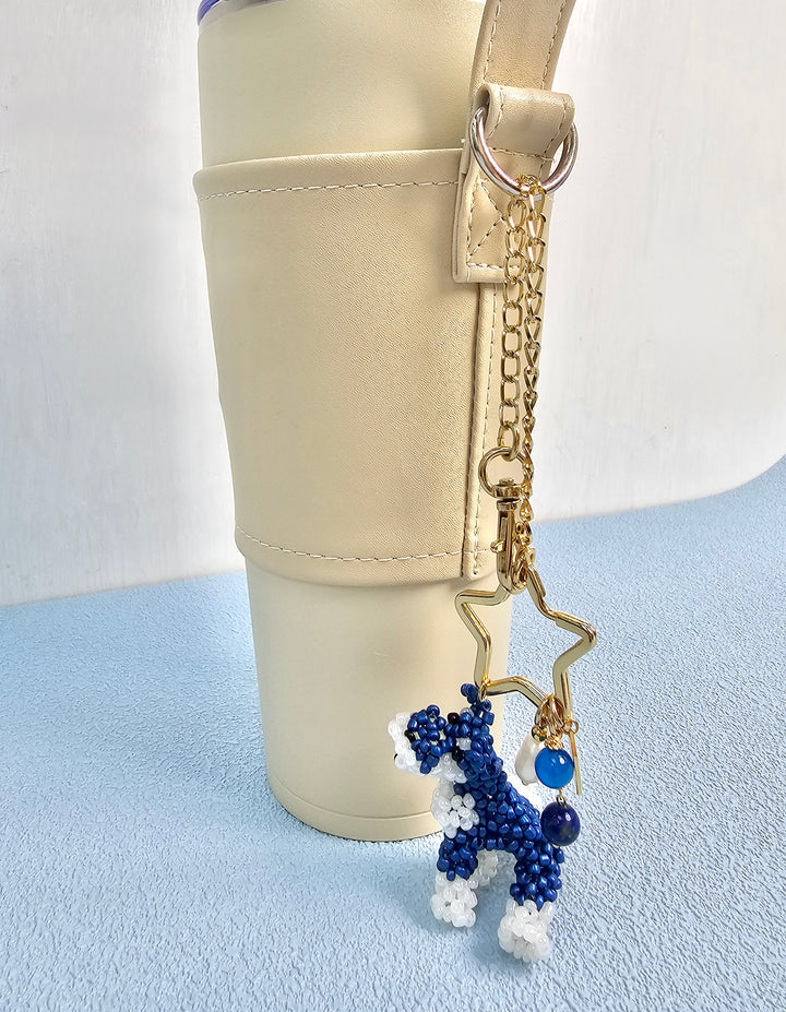Handcrafted Dog Charm, Blue Lapis & Blue Agate Tassel Bag Charm PC146