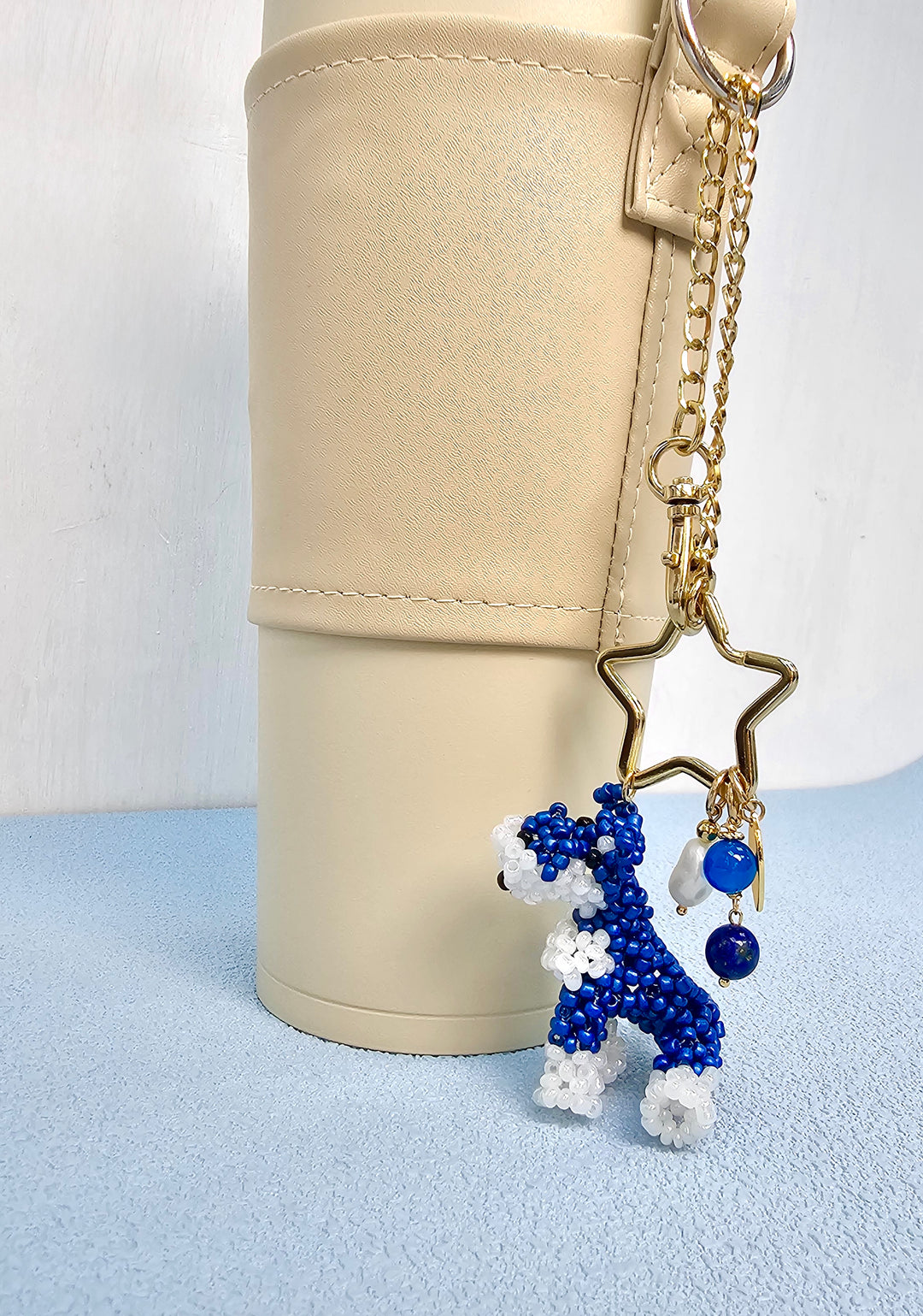 Handcrafted Dog Charm, Blue Lapis & Blue Agate Tassel Bag Charm PC146