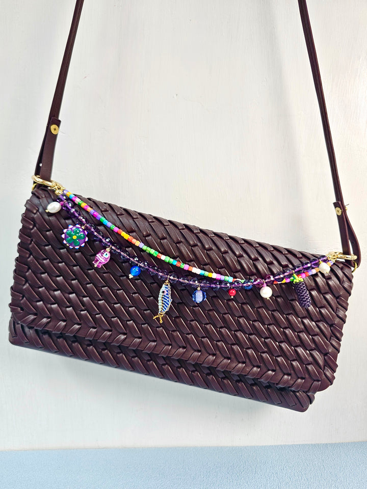 Playful Fish & Eggplant Charm Amethyst Bag Charm PC116