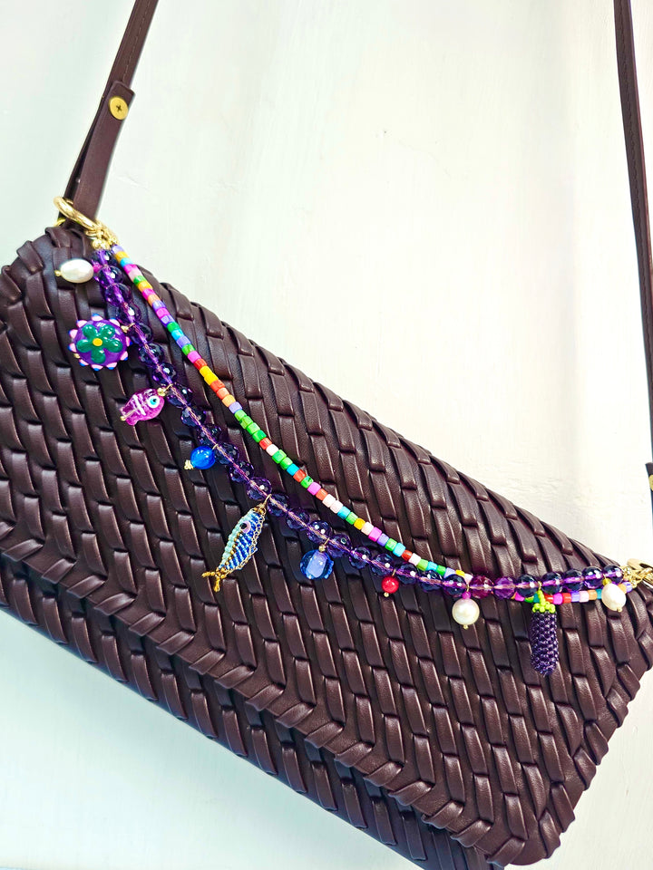 Playful Fish & Eggplant Charm Amethyst Bag Charm PC116