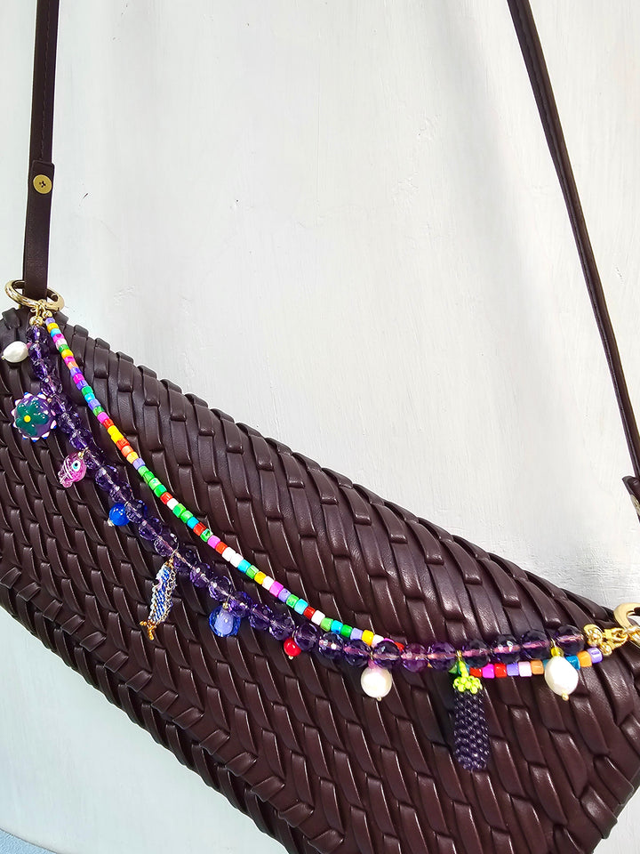 Playful Fish & Eggplant Charm Amethyst Bag Charm PC116