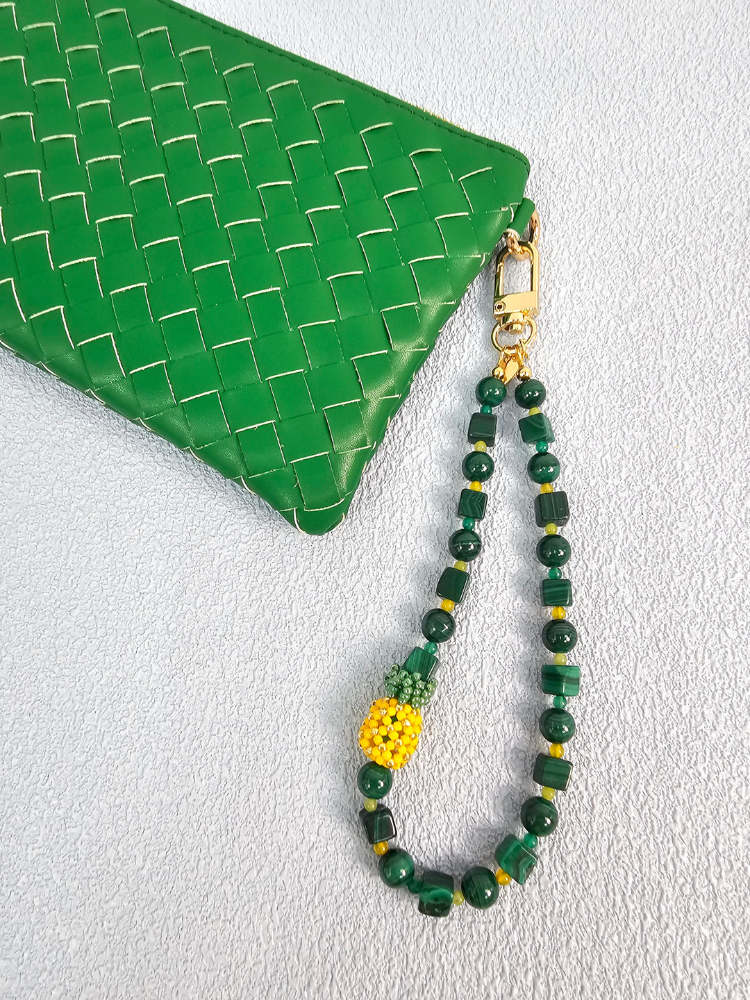 Handcrafted Pineapple Natural Malachite Phone Strap PC124