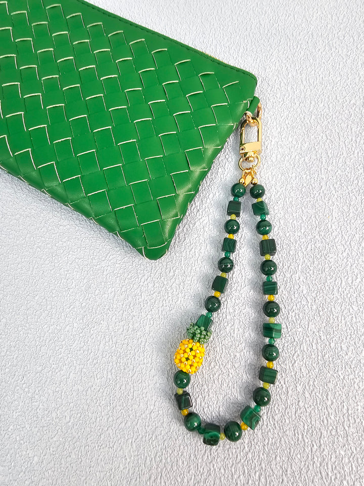 Handcrafted Pineapple Natural Malachite Phone Strap PC124