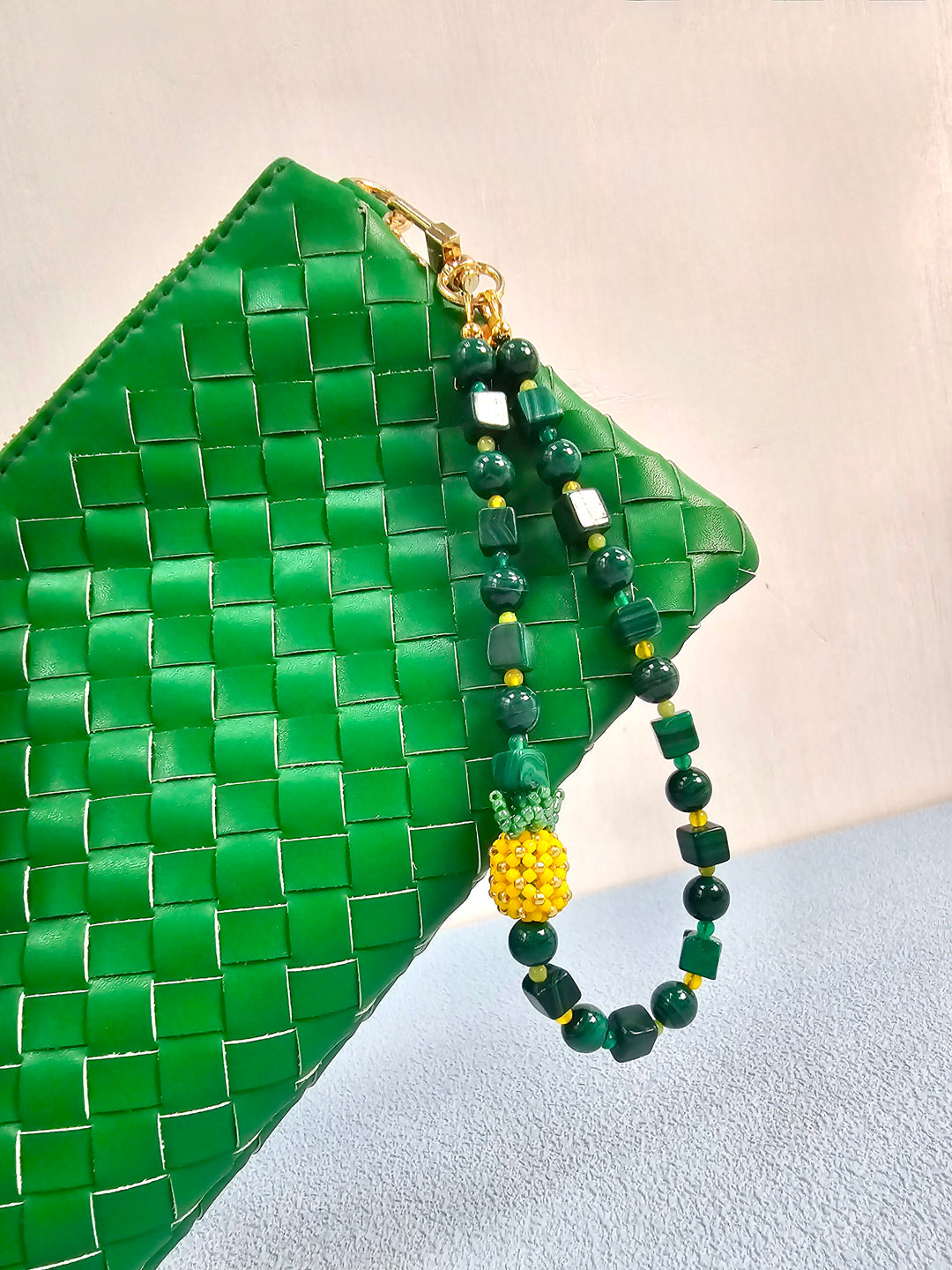 Handcrafted Pineapple Natural Malachite Phone Strap PC124