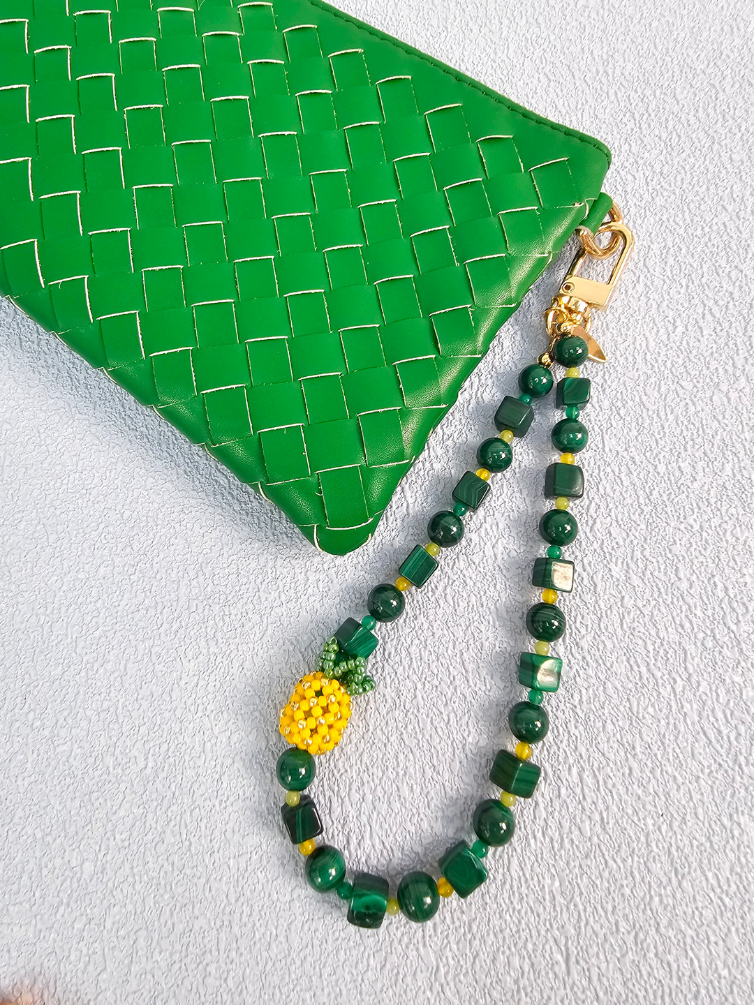 Handcrafted Pineapple Natural Malachite Phone Strap PC124