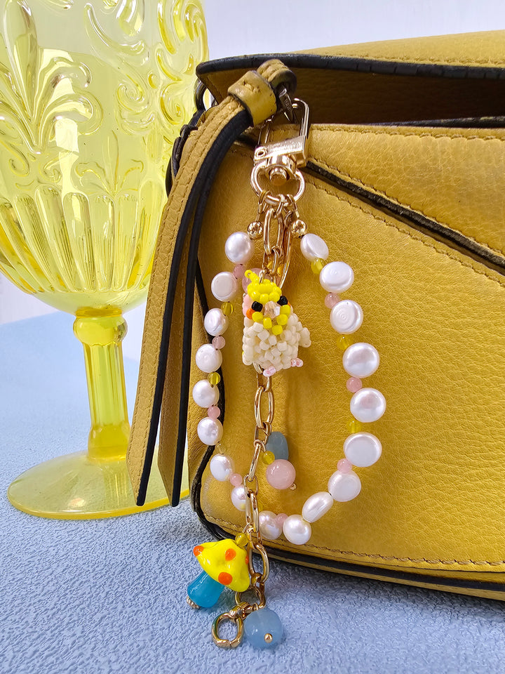 Bird & Mushroom Freshwater Pearls Tassel Phone Strap / Bag Charm PC107