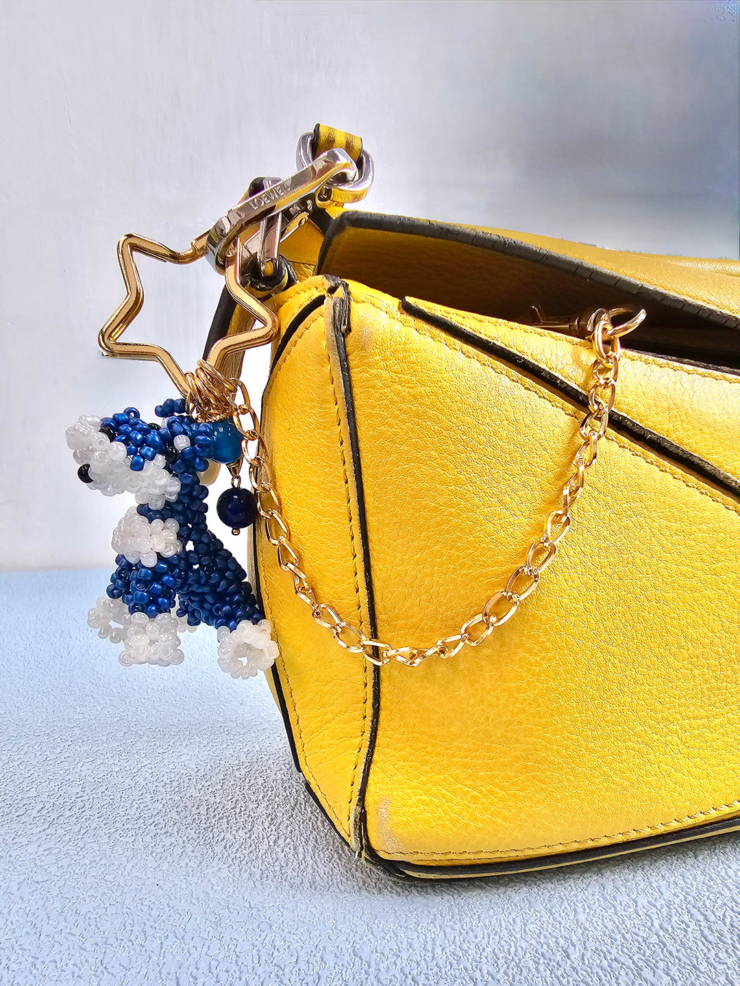 Handcrafted Dog Charm, Blue Lapis & Blue Agate Tassel Bag Charm PC146