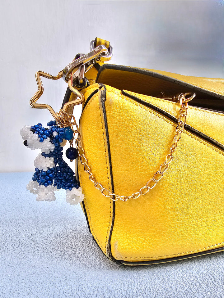 Handcrafted Dog Charm, Blue Lapis & Blue Agate Tassel Bag Charm PC146