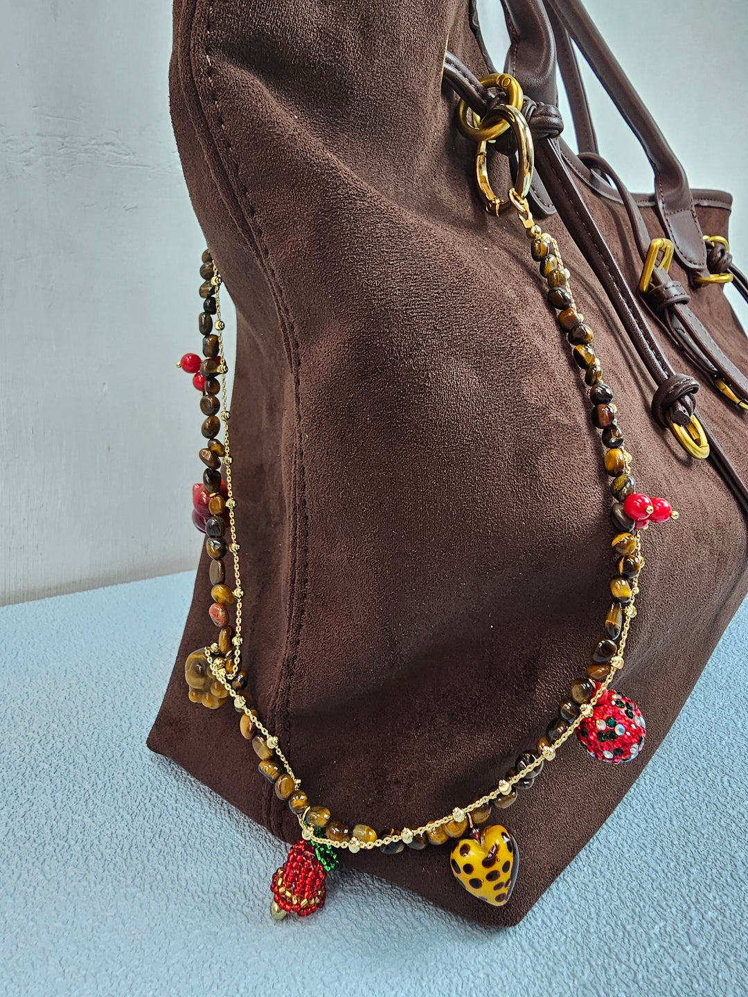 Christmas Theme Tiger-Eye Stone Bag Charm PC115