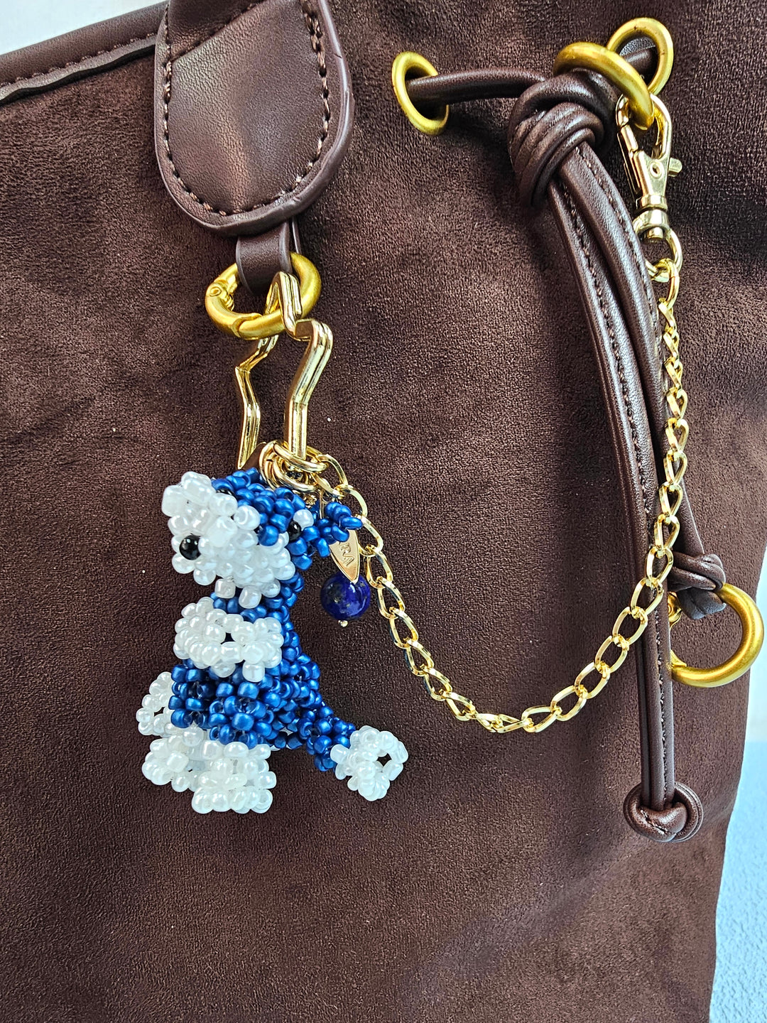 Handcrafted Dog Charm, Blue Lapis & Blue Agate Tassel Bag Charm PC146