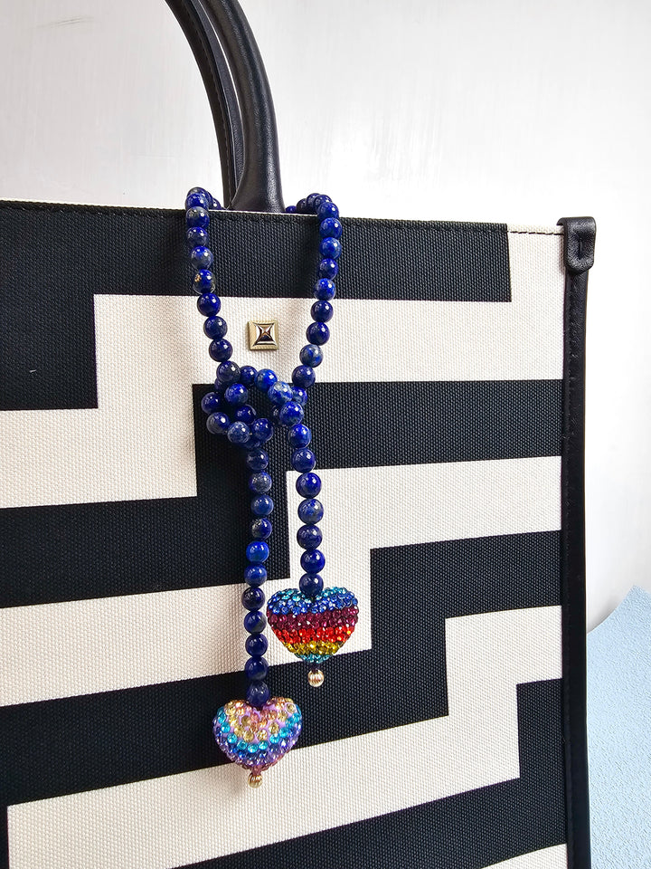 Lapis Lazuli With Rhinestone Heart Open-Ended Versatile Handbag Charm PC117