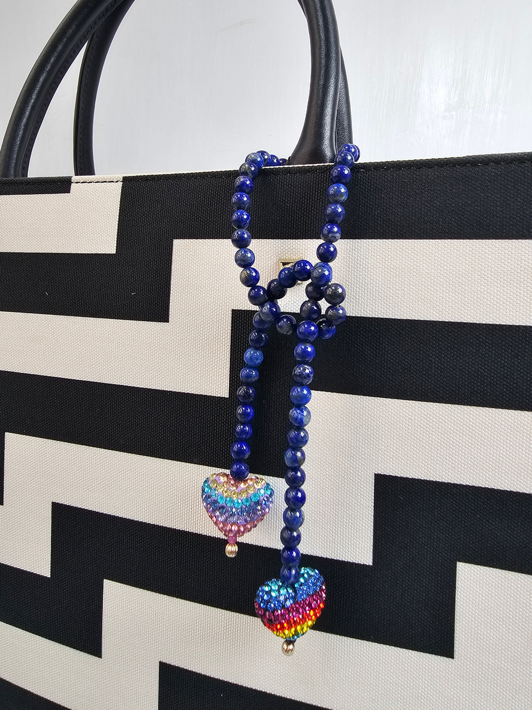 Lapis Lazuli With Rhinestone Heart Open-Ended Versatile Handbag Charm PC117