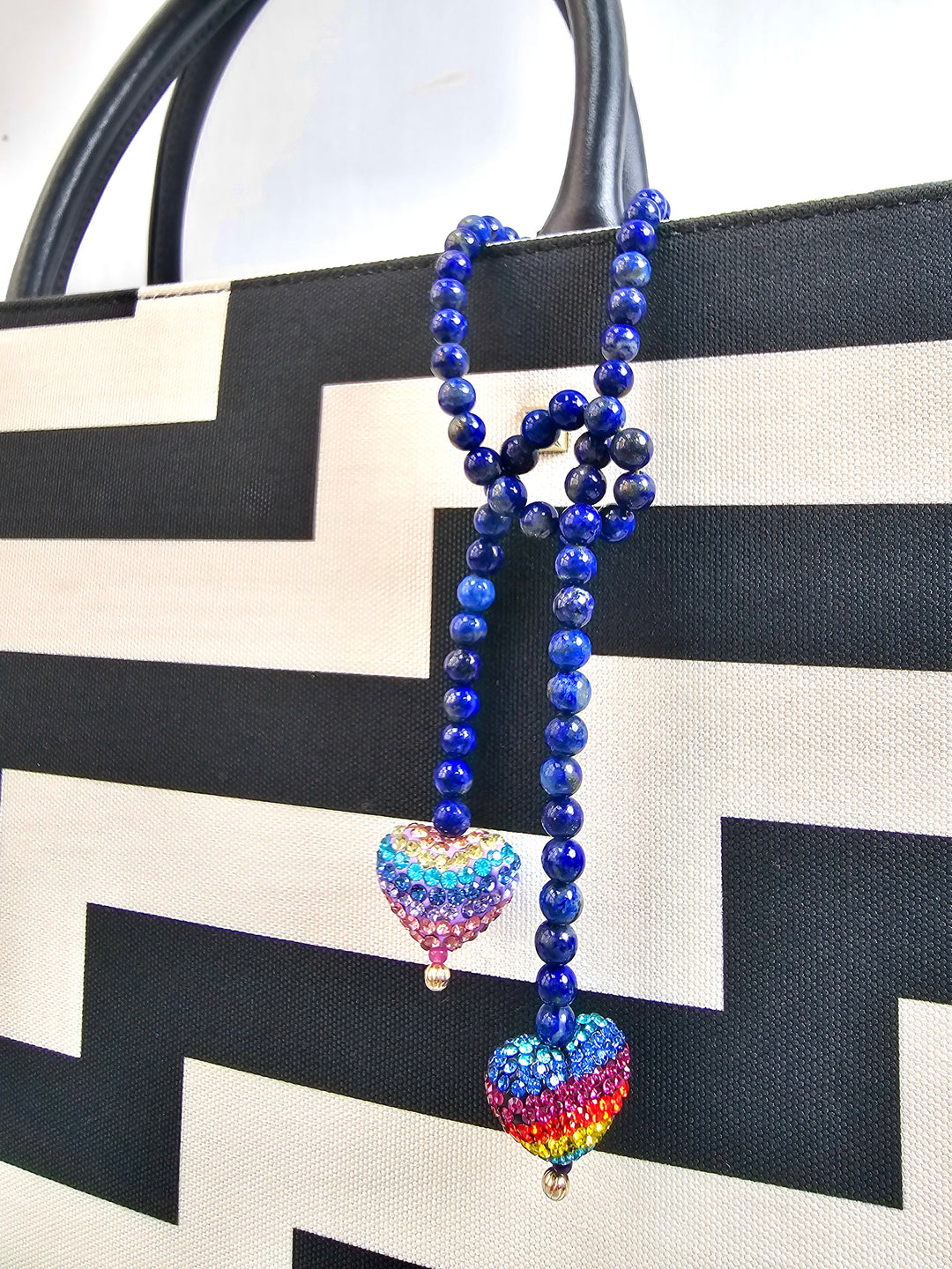 Lapis Lazuli With Rhinestone Heart Open-Ended Versatile Handbag Charm PC117