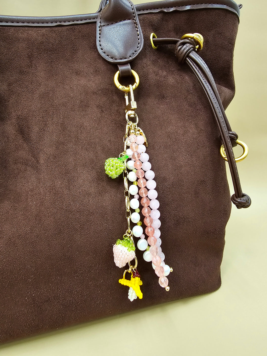 Fruit Charm Pink Gemstone And Pearl Phone Strap / Bag Charm PC103