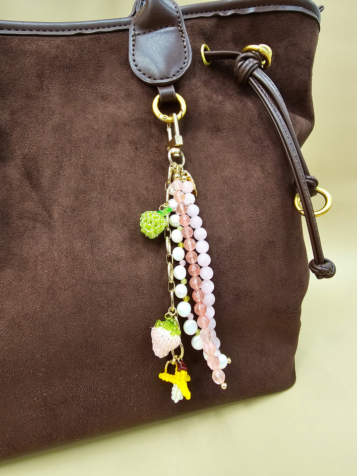 Fruit Charm Pink Gemstone And Pearl Phone Strap / Bag Charm PC103