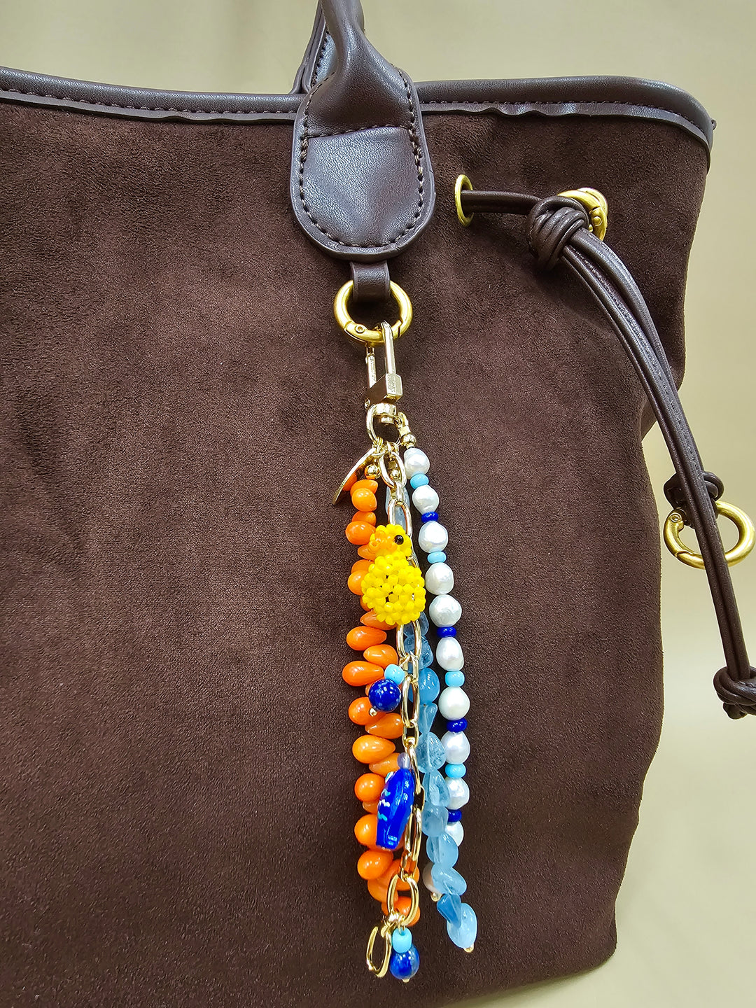 Duck & Fish Coral Aquamarine And Pearls Tassel Phone Strap / Bag Charm PC108