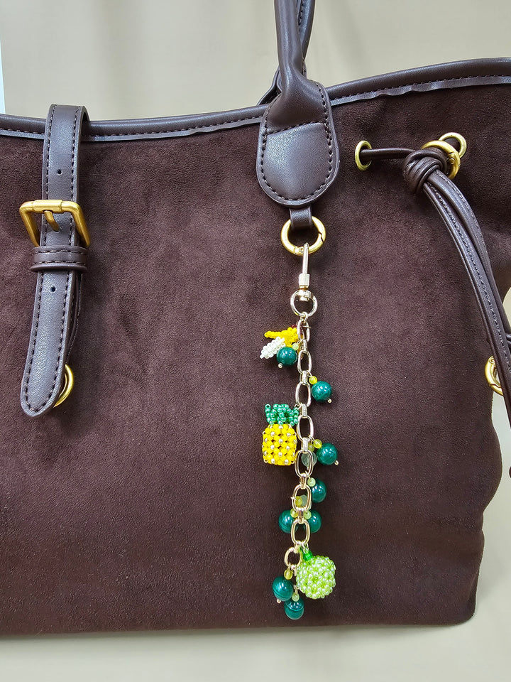 Handcrafted Fruit Charm With Malachite Prehnite Tassel Phone Strap / Bag Charm PC110