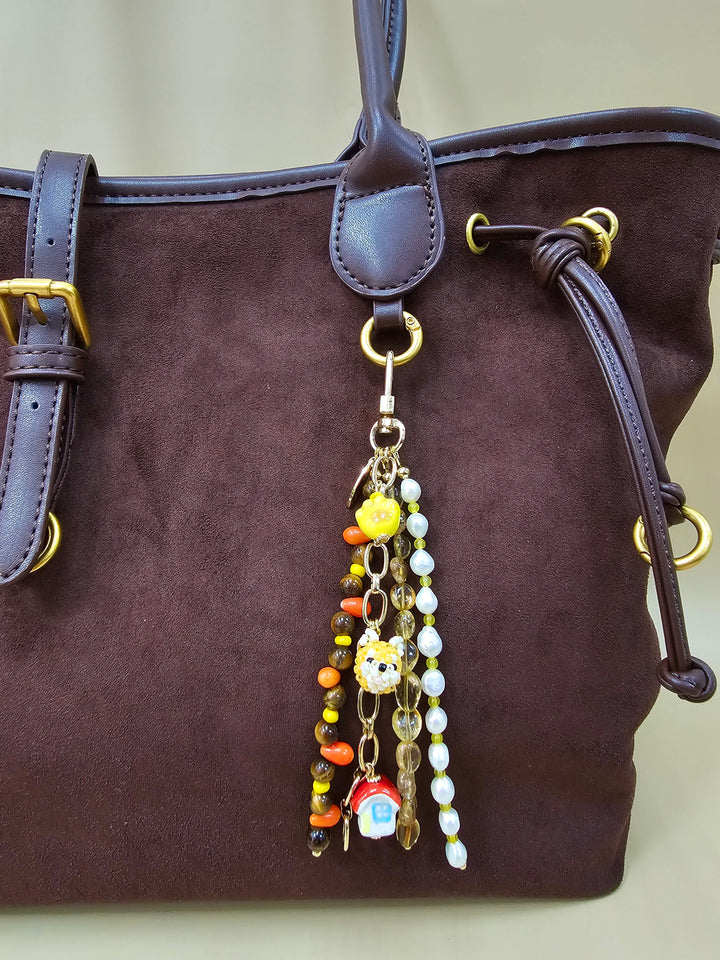 Doghouse Charm Gemstone And Pearls Tassel Phone Strap / Bag Charm PC106