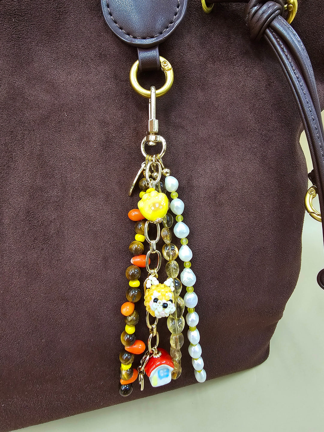 Doghouse Charm Gemstone And Pearls Tassel Phone Strap / Bag Charm PC106