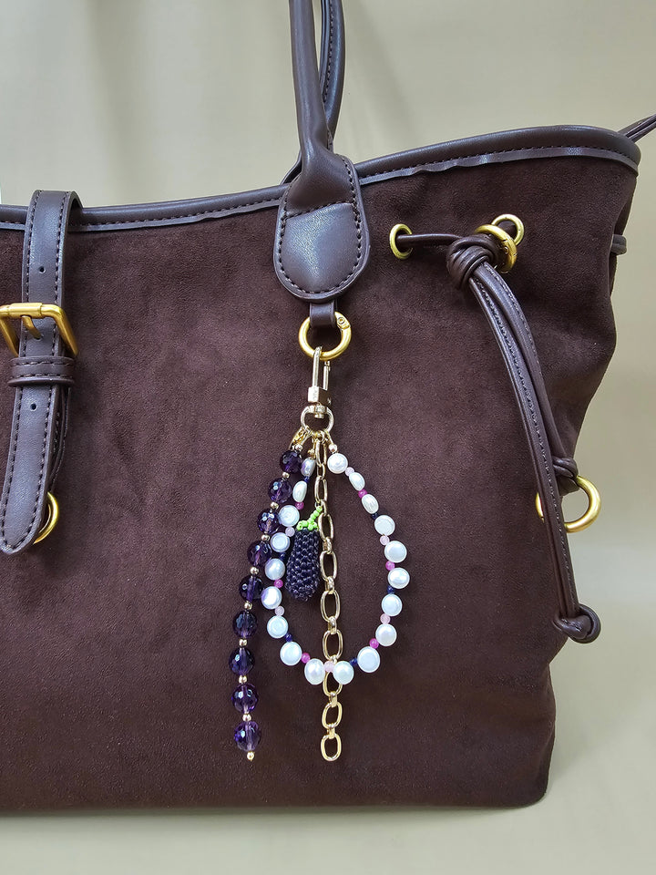 Amethyst And Pearl Handcrafted Eggplant Charm Phone Strap / Bag Charm PC101