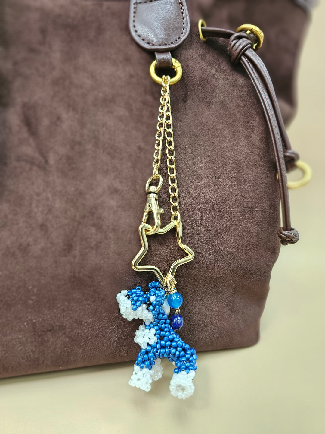 Handcrafted Dog Charm, Blue Lapis & Blue Agate Tassel Bag Charm PC146
