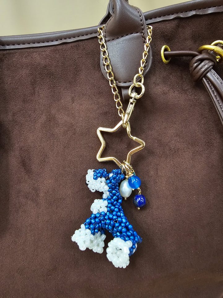 Handcrafted Dog Charm, Blue Lapis & Blue Agate Tassel Bag Charm PC146