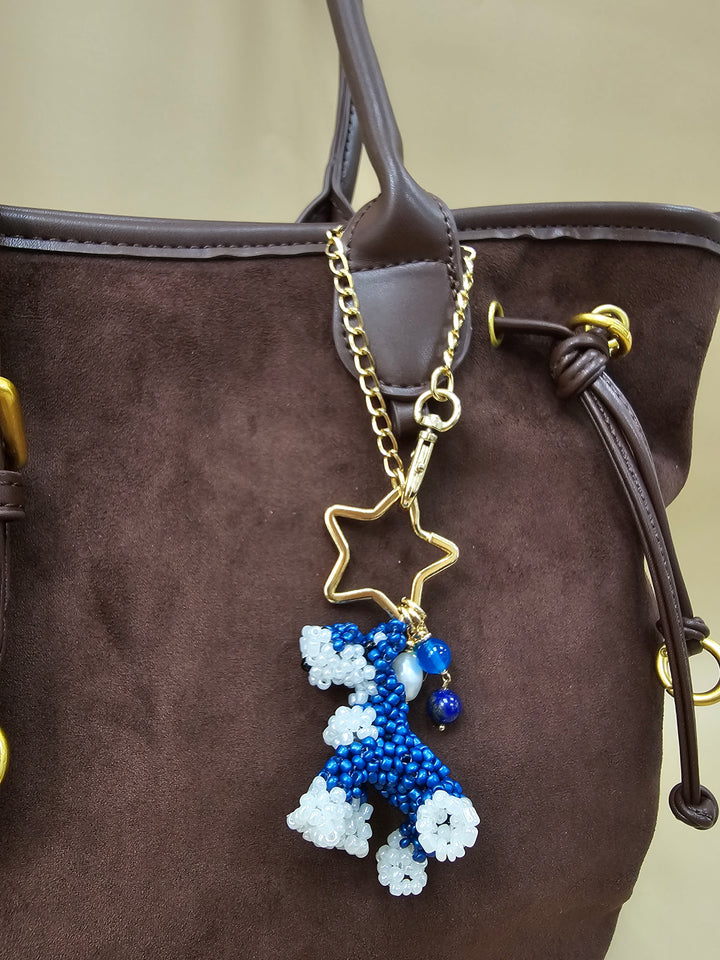 Handcrafted Dog Charm, Blue Lapis & Blue Agate Tassel Bag Charm PC146