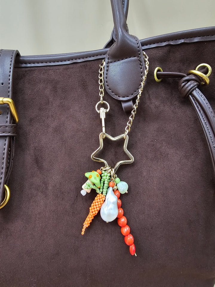 Baroque Pearl Bamboo Coral And Handcrafted Carrot Bag Charm PC145