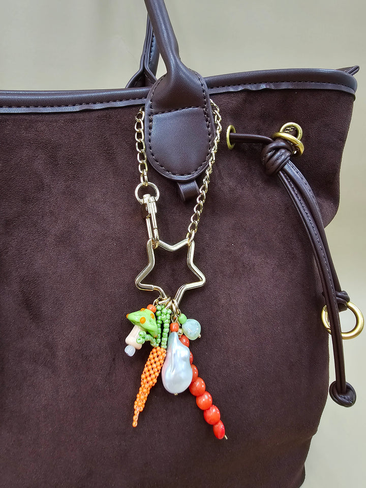 Baroque Pearl Bamboo Coral And Handcrafted Carrot Bag Charm PC145