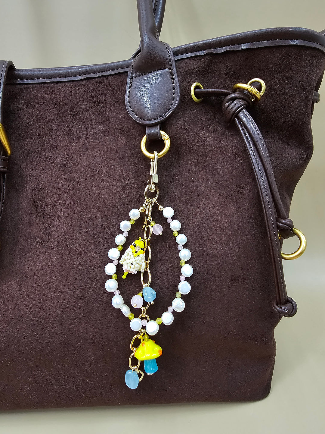 Bird & Mushroom Freshwater Pearls Tassel Phone Strap / Bag Charm PC107