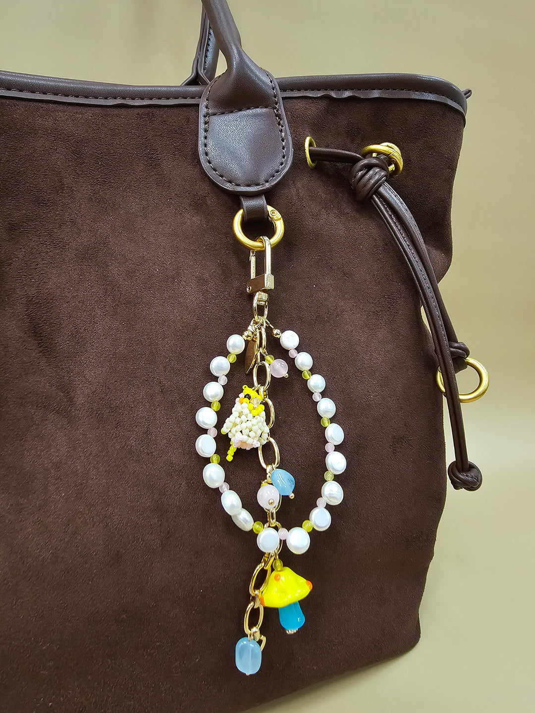 Bird & Mushroom Freshwater Pearls Tassel Phone Strap / Bag Charm PC107