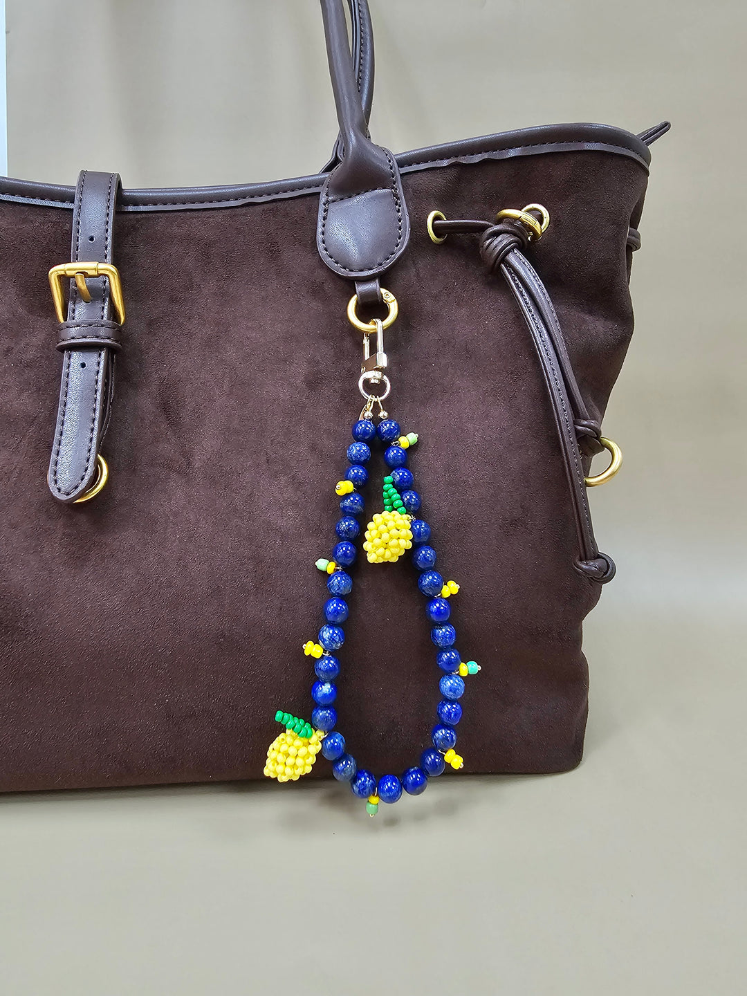 Lapis Lazuli With Handcrafted Lemon Phone Strap / Bag Charm PC137
