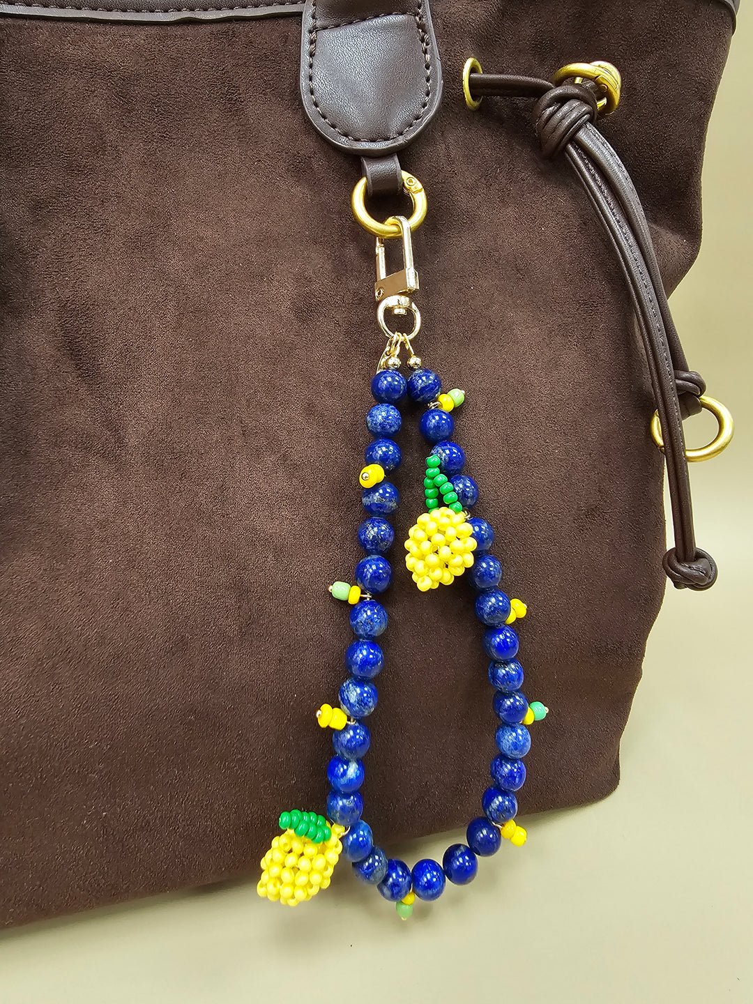 Lapis Lazuli With Handcrafted Lemon Phone Strap / Bag Charm PC137